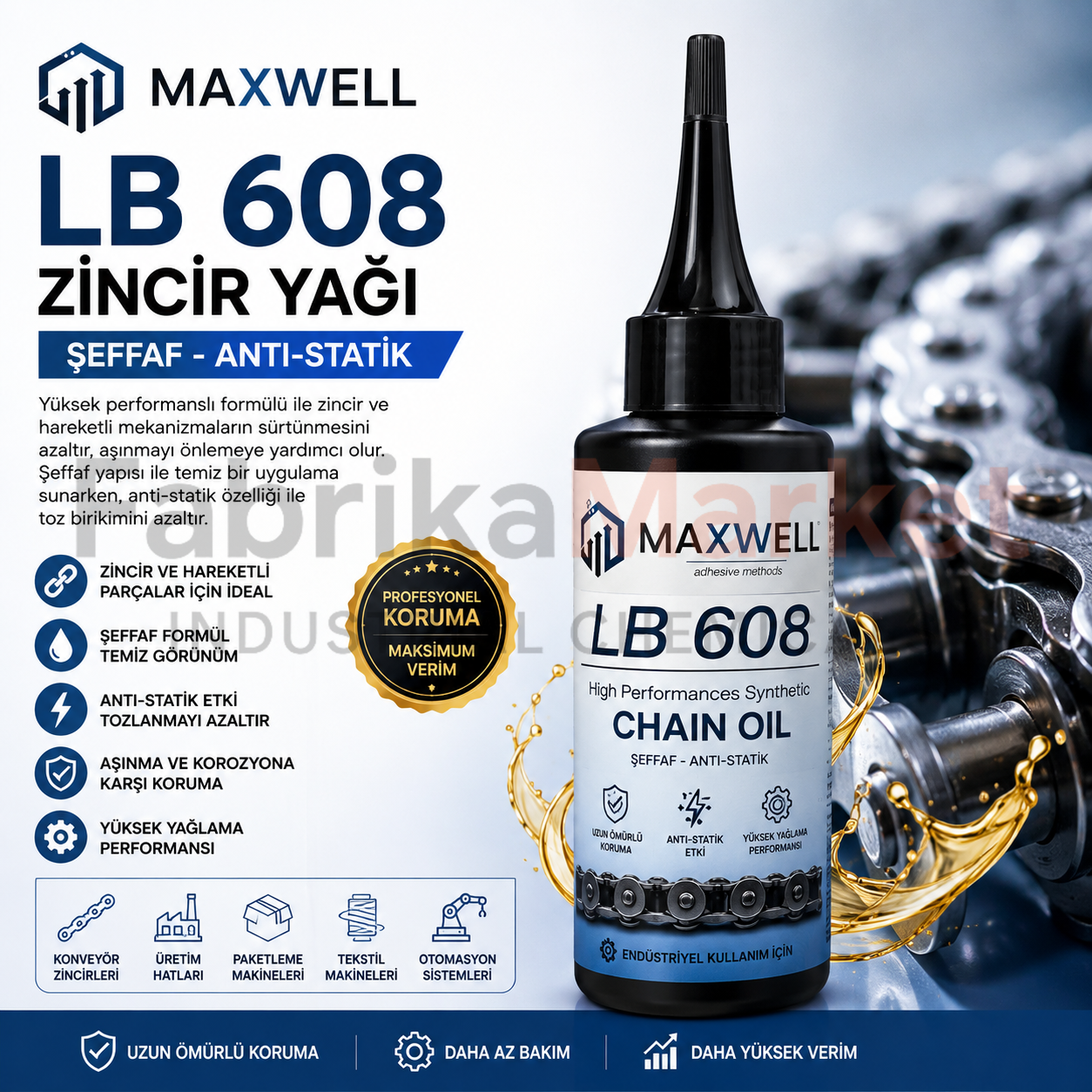MAXWELL LB 608 Zincir Yağı Şeffaf Anti-Statik